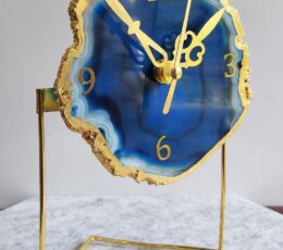 Agate Clock Metal Stand Blue - Home Decor - Aurax Reiki