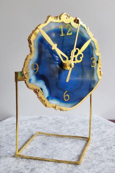 Agate Clock Metal Stand Blue – Home Decor – Aurax Reiki