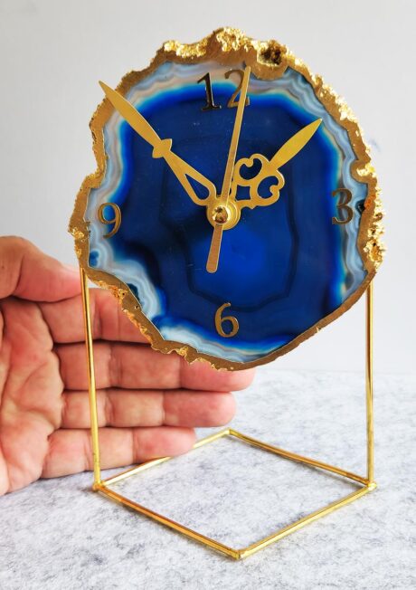 Agate Clock Metal Stand Blue – Home Decor – Aurax Reiki