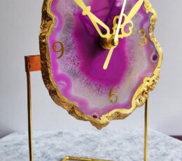 Agate Clock Metal Stand Pink - Home Decor - Aurax Reiki