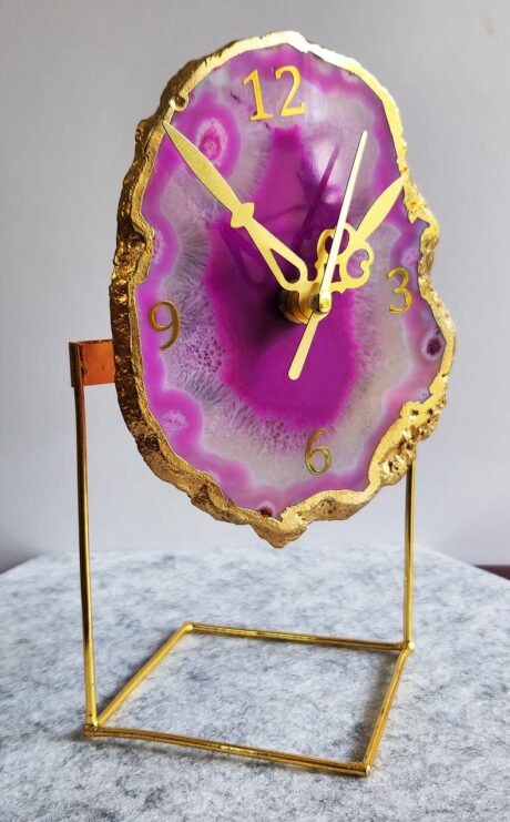 Agate Clock Metal Stand Pink – Home Decor – Aurax Reiki