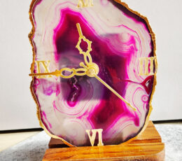 Agate Clock Wood Stand Pink - Home Decor - Aurax Reiki