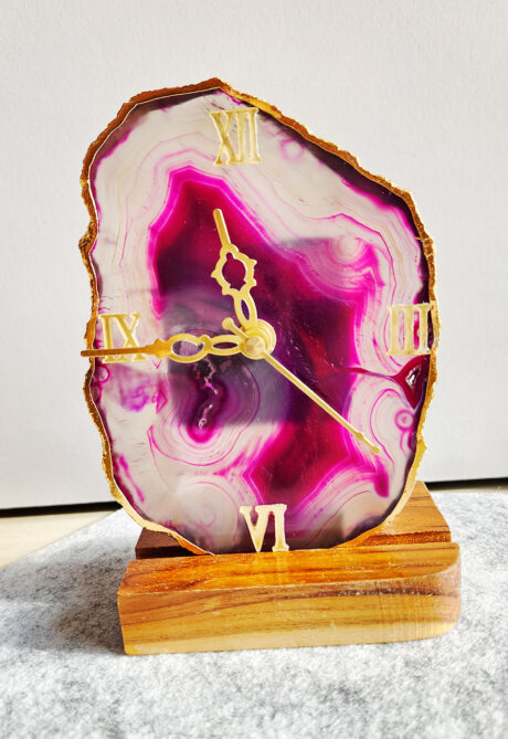 Agate Clock Wood Stand Pink – Home Decor – Aurax Reiki