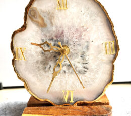 Agate Clock Wood Stand White - Home Decor - Aurax Reiki