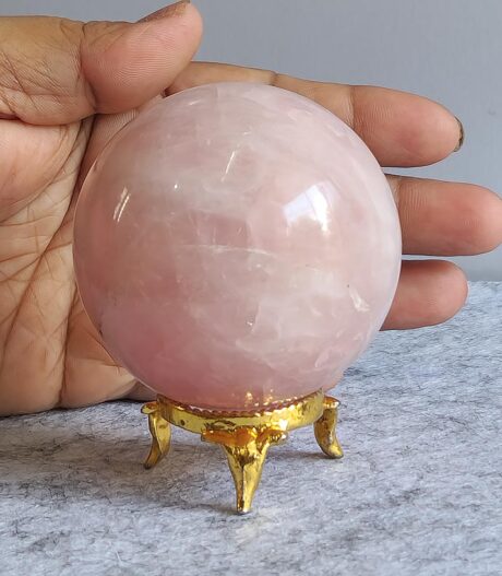 Rose Quartz Shpeer Metal Stand – Home Decor – Aurax Reiki